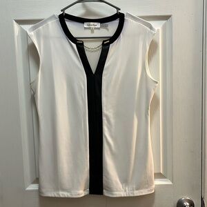 White with black leather trim shirt